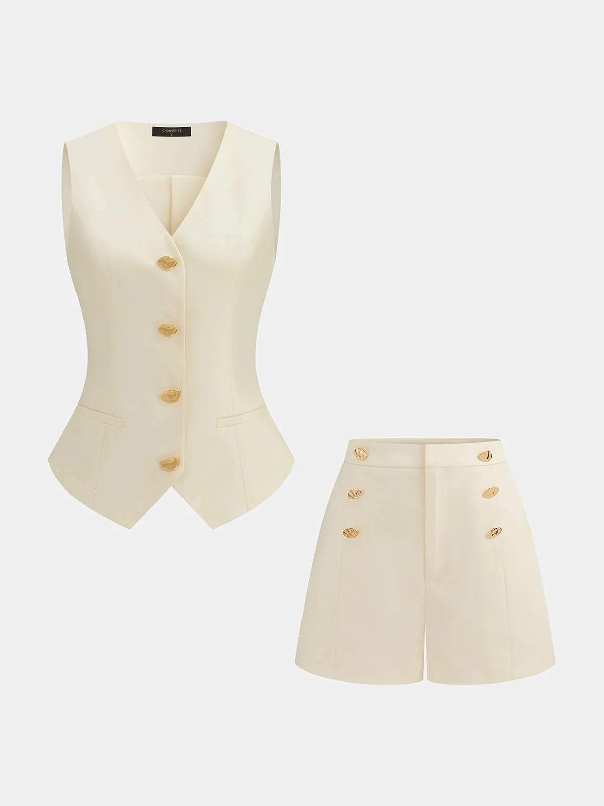 Metal Button Linen Blend Two Piece Shorts Set sold by COMMENSE product image thumbnail 2
