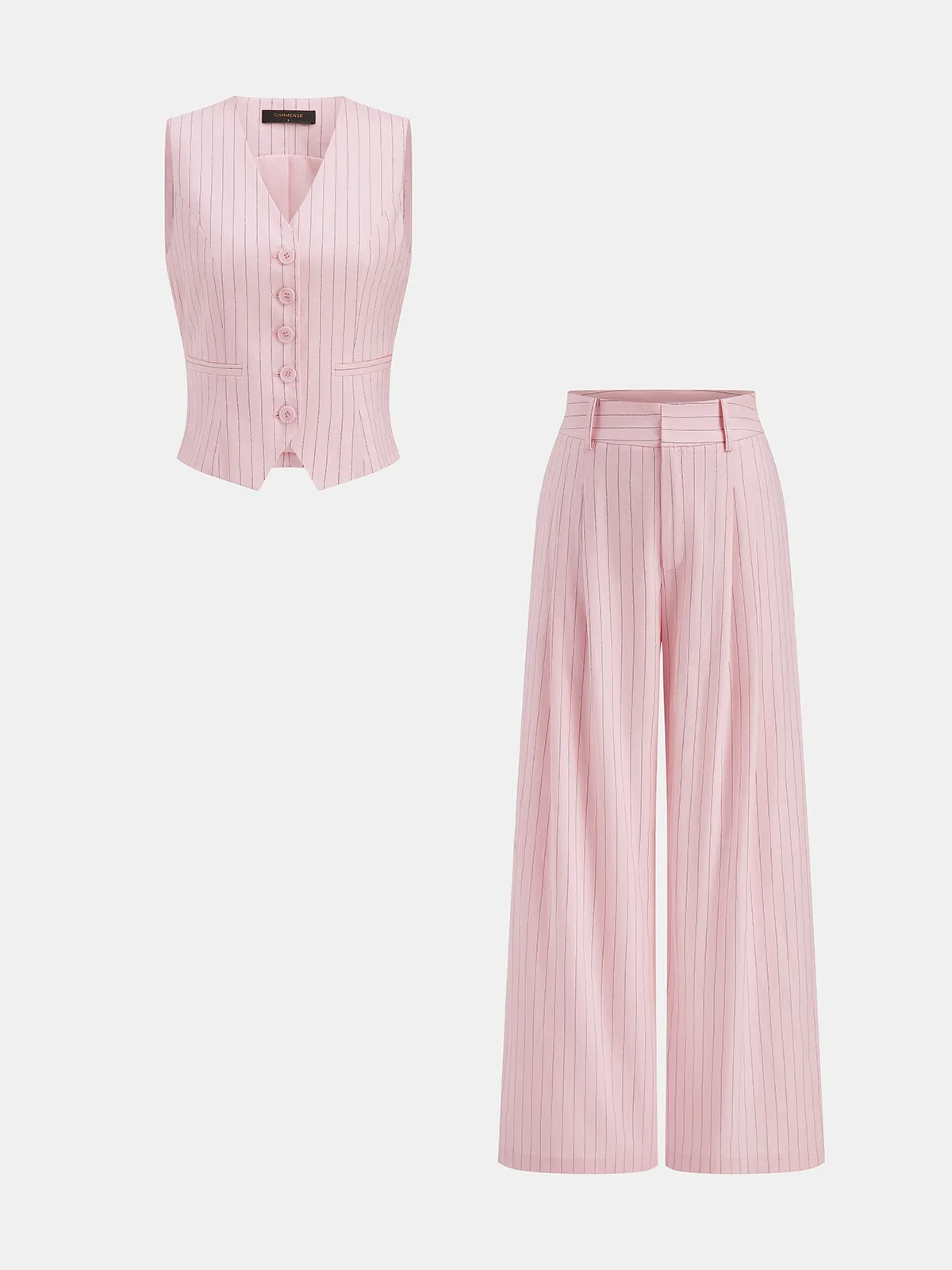 Pinstriped Cotton Linen Vest & Pants Set sold by COMMENSE product image thumbnail 2