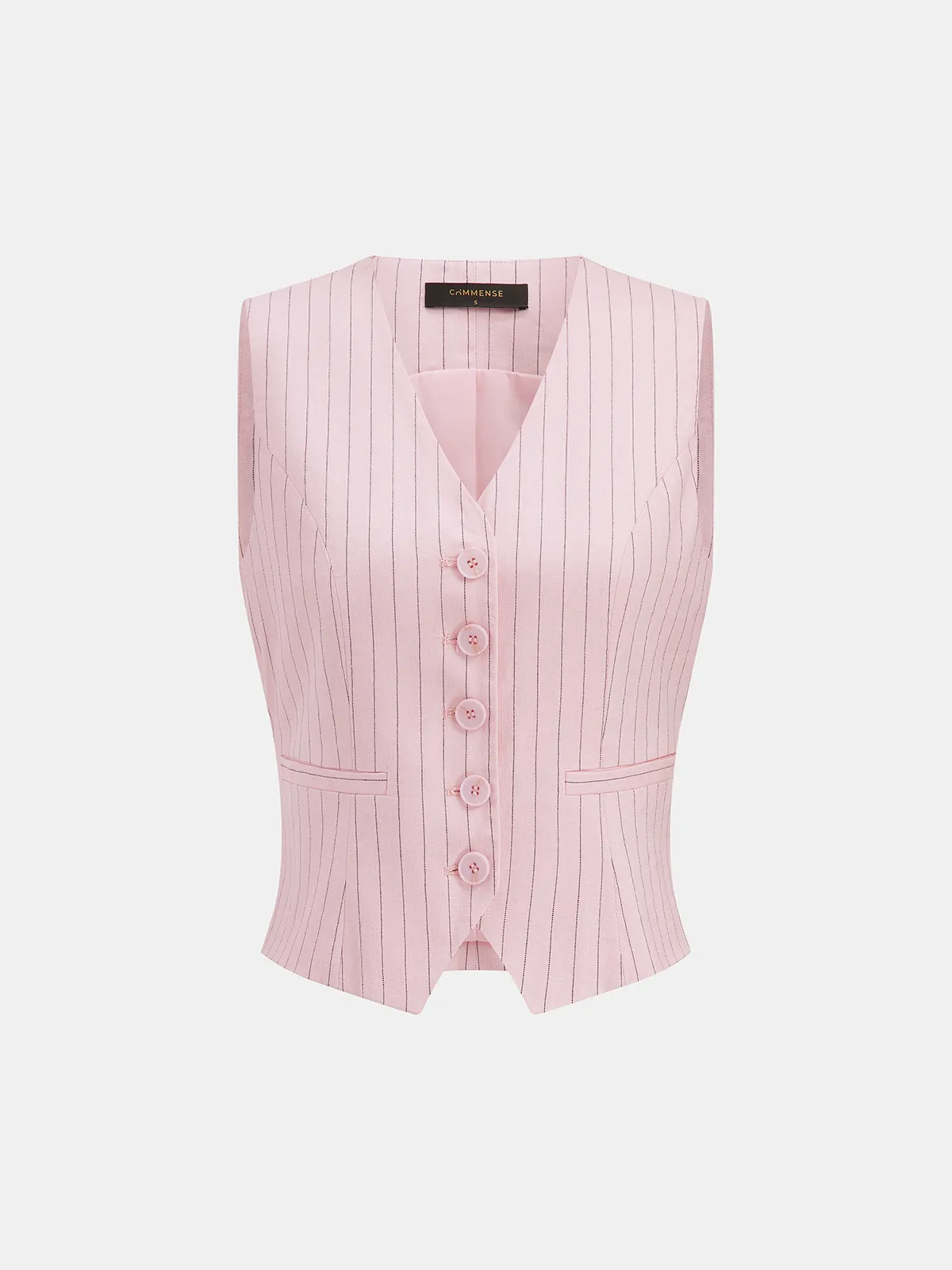 Pinstriped Cotton Linen Vest & Pants Set sold by COMMENSE product image thumbnail 3