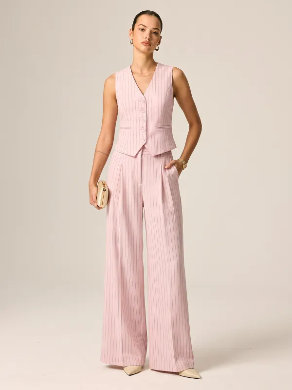 Pinstriped Cotton Linen Vest & Pants Set made by COMMENSE