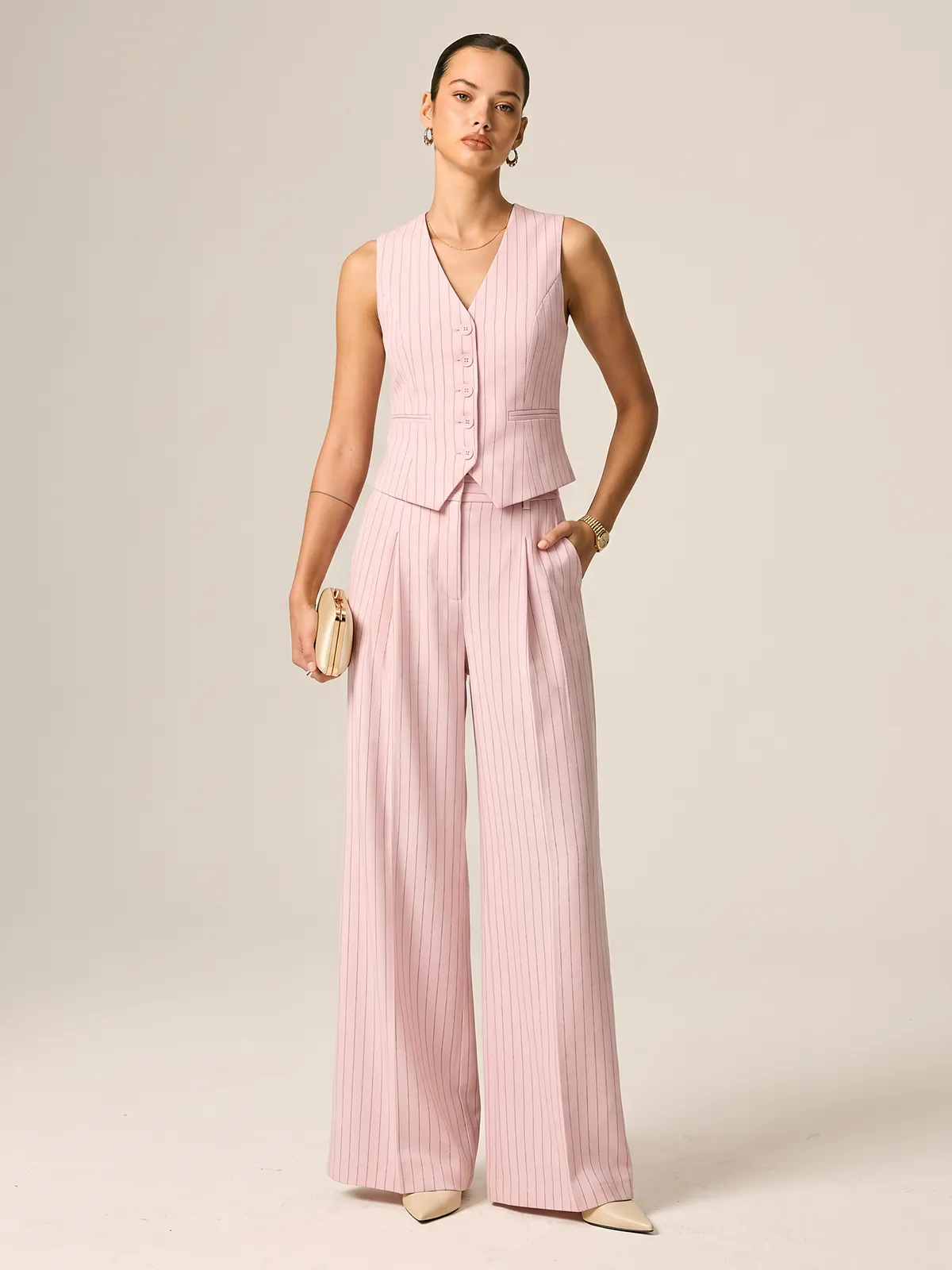 Pinstriped Cotton Linen Vest & Pants Set sold by COMMENSE