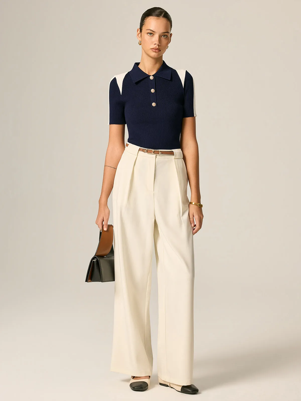 Color Block Polo Ribbed Knit Top sold by COMMENSE product image thumbnail 4