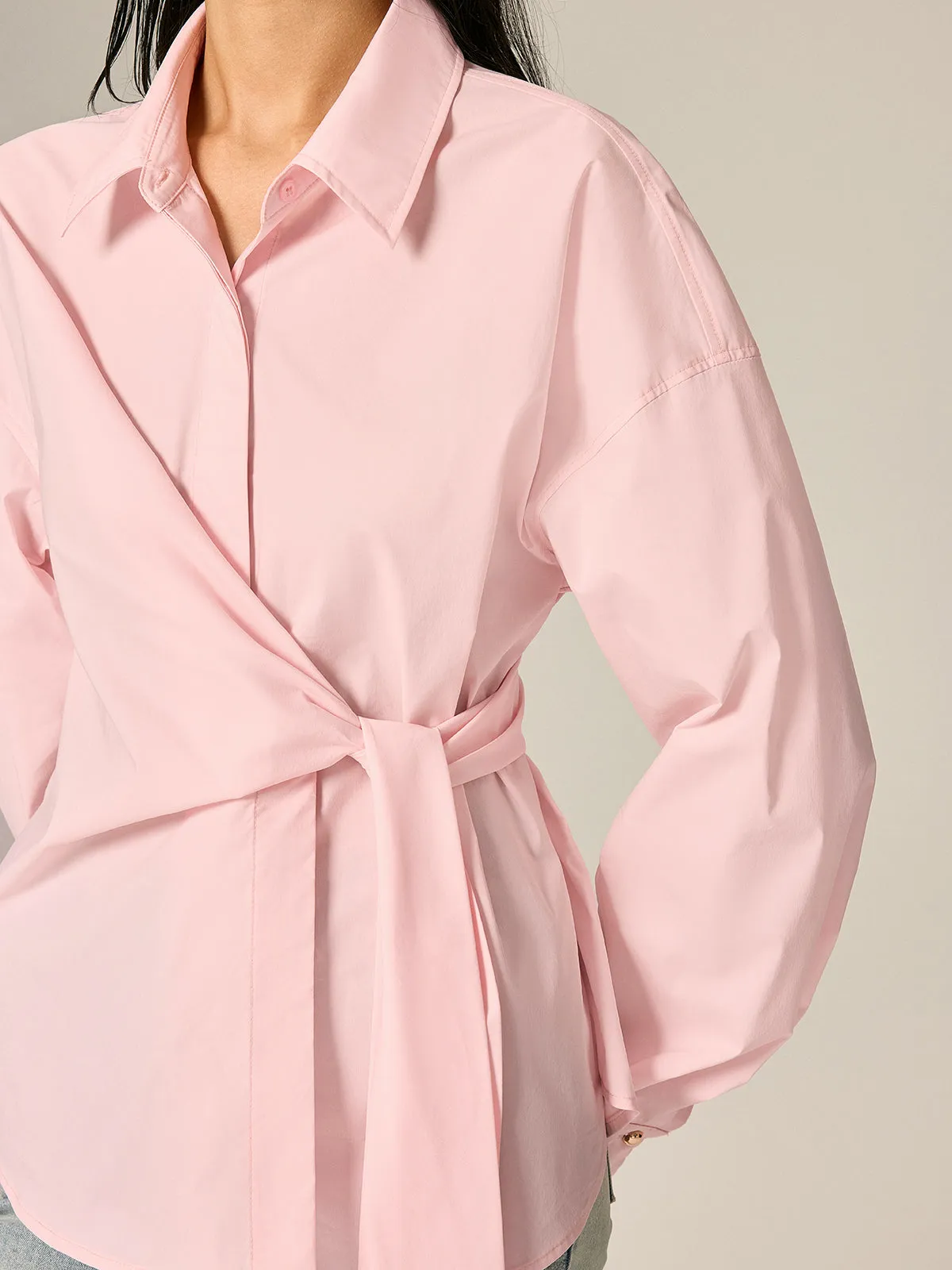 Wrap Tie Waist Oversized Shirt sold by COMMENSE product image thumbnail 5
