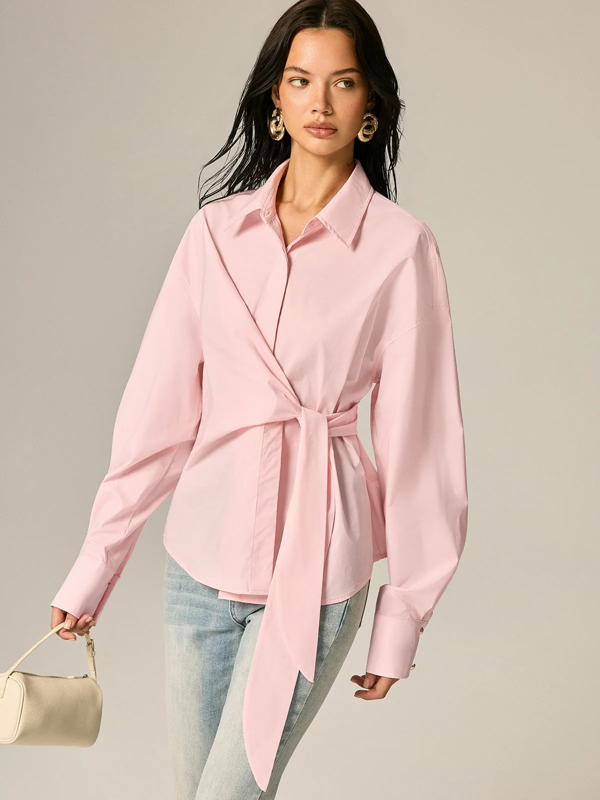 Wrap Tie Waist Oversized Shirt sold by COMMENSE product image thumbnail 2