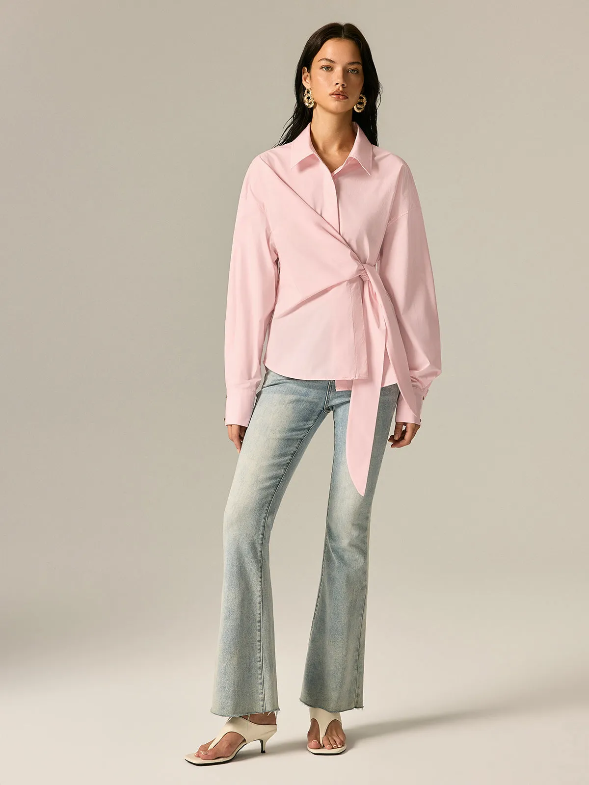Wrap Tie Waist Oversized Shirt sold by COMMENSE product image thumbnail 3