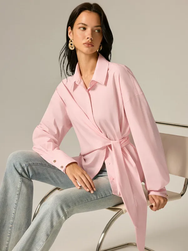 Wrap Tie Waist Oversized Shirt made by COMMENSE