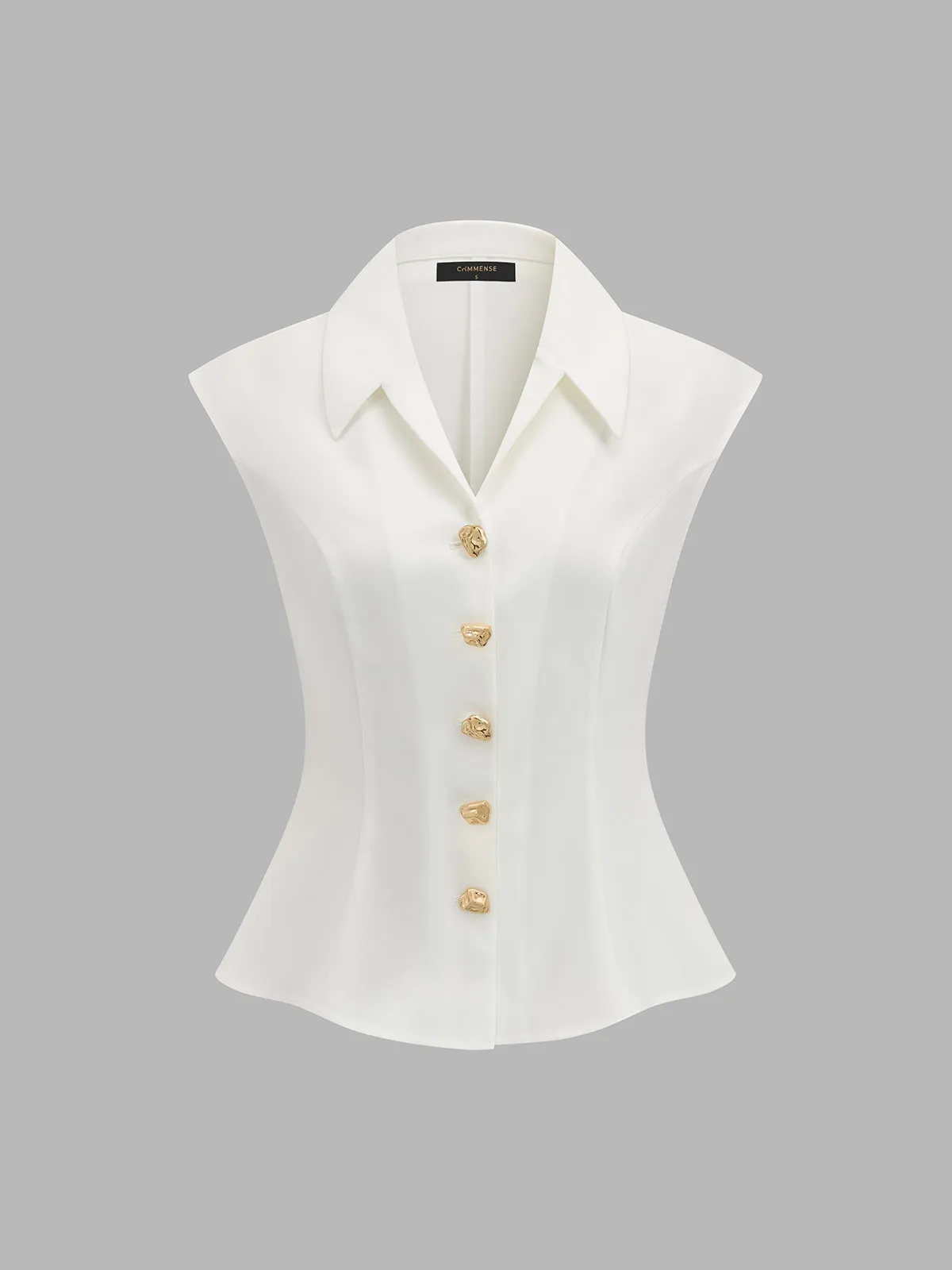Collared Metal Button Sleeveless Blouse sold by COMMENSE product image thumbnail 2