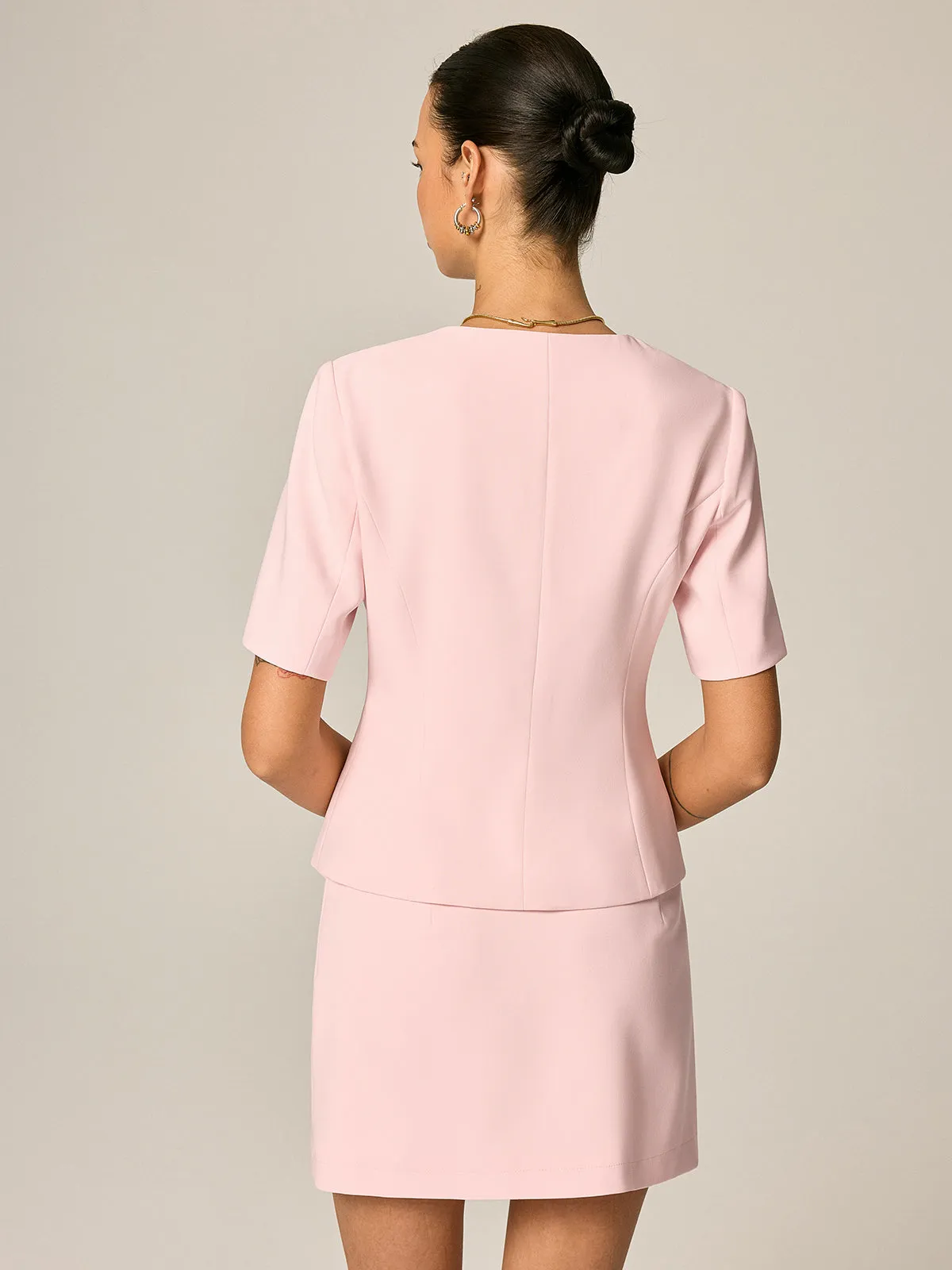 Short Sleeve Fitted Blazer & Mini Skirt Set sold by COMMENSE product image thumbnail 5