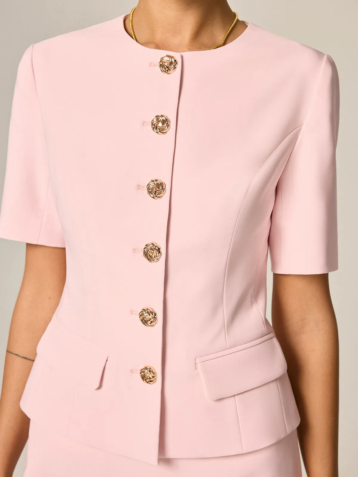 Short Sleeve Fitted Blazer & Mini Skirt Set sold by COMMENSE product image thumbnail 2