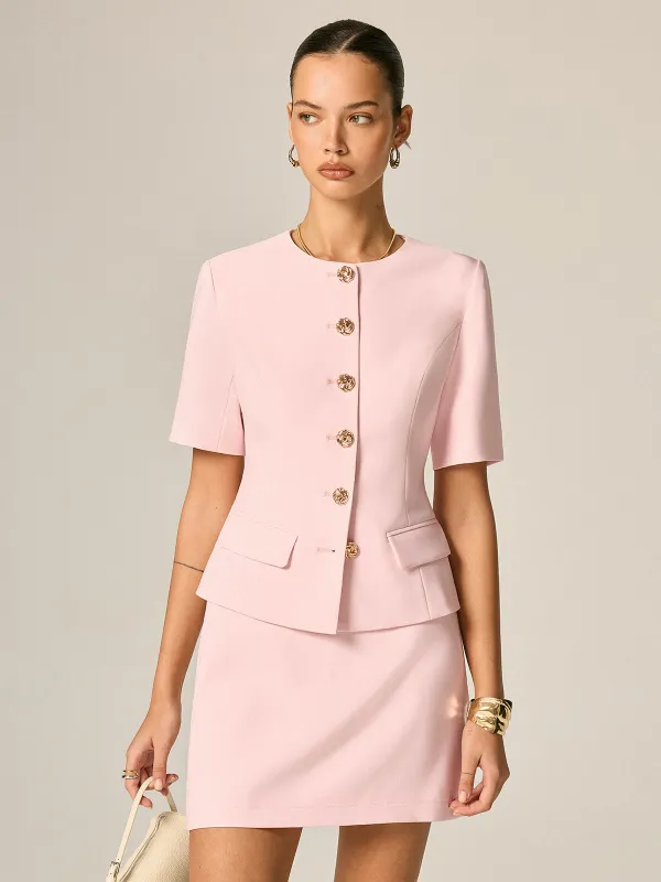 Short Sleeve Fitted Blazer & Mini Skirt Set made by COMMENSE
