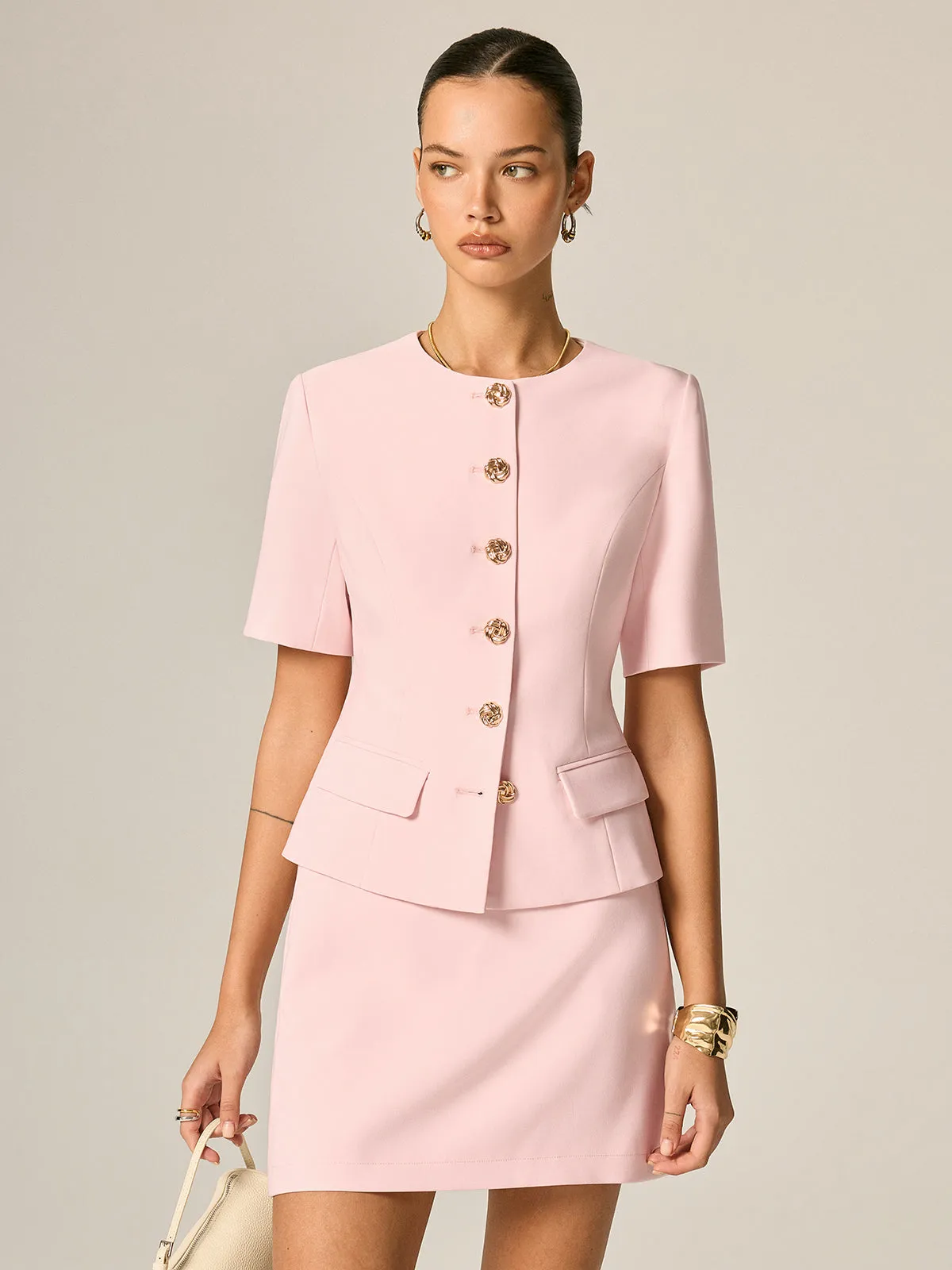 Short Sleeve Fitted Blazer & Mini Skirt Set sold by COMMENSE