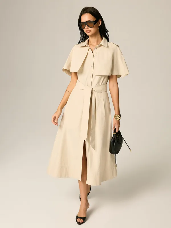 Cape Sleeve Belted Cotton Maxi Dress made by COMMENSE