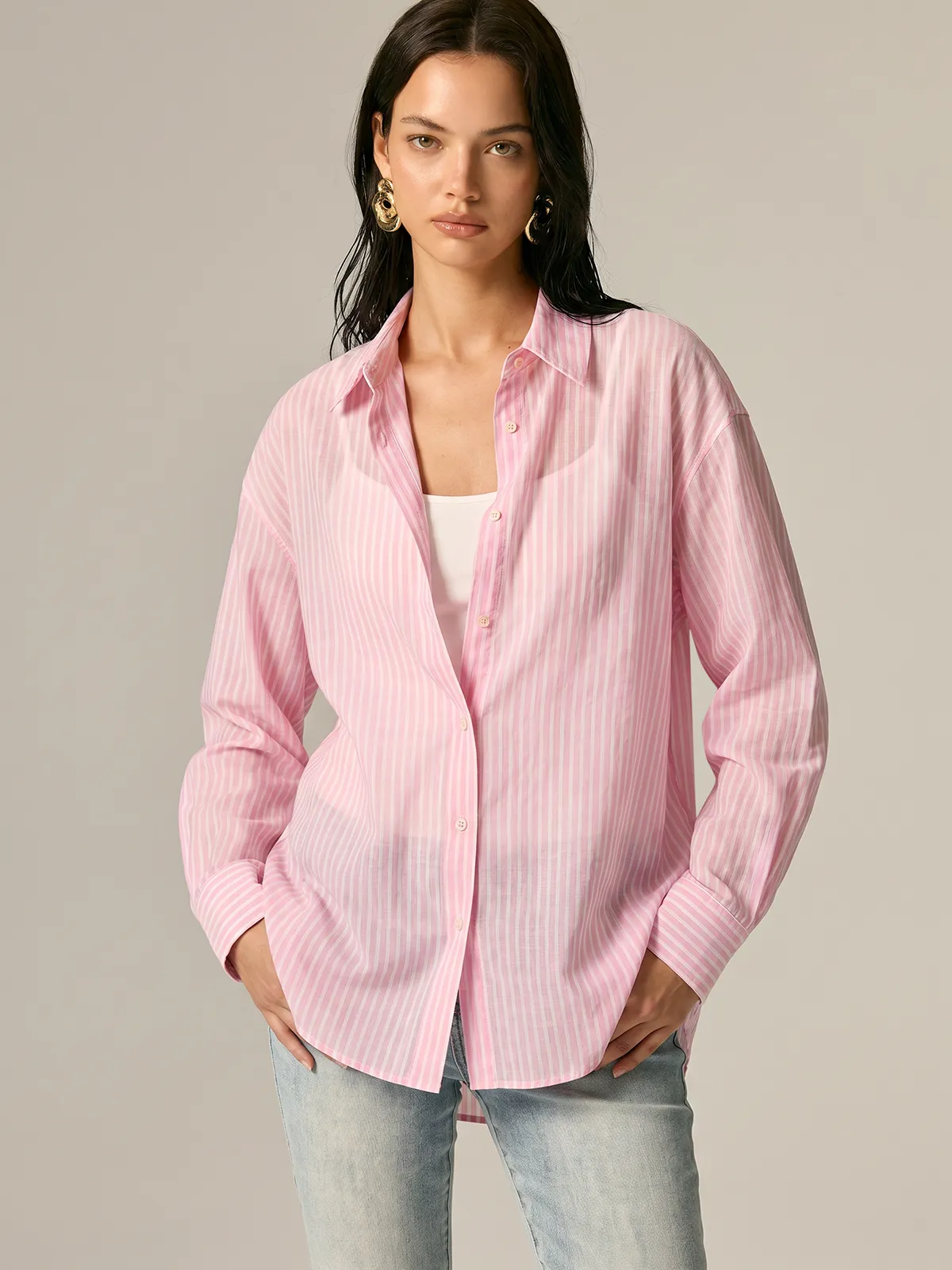 Striped Loose Long Sleeve Shirt sold by COMMENSE product image thumbnail 2
