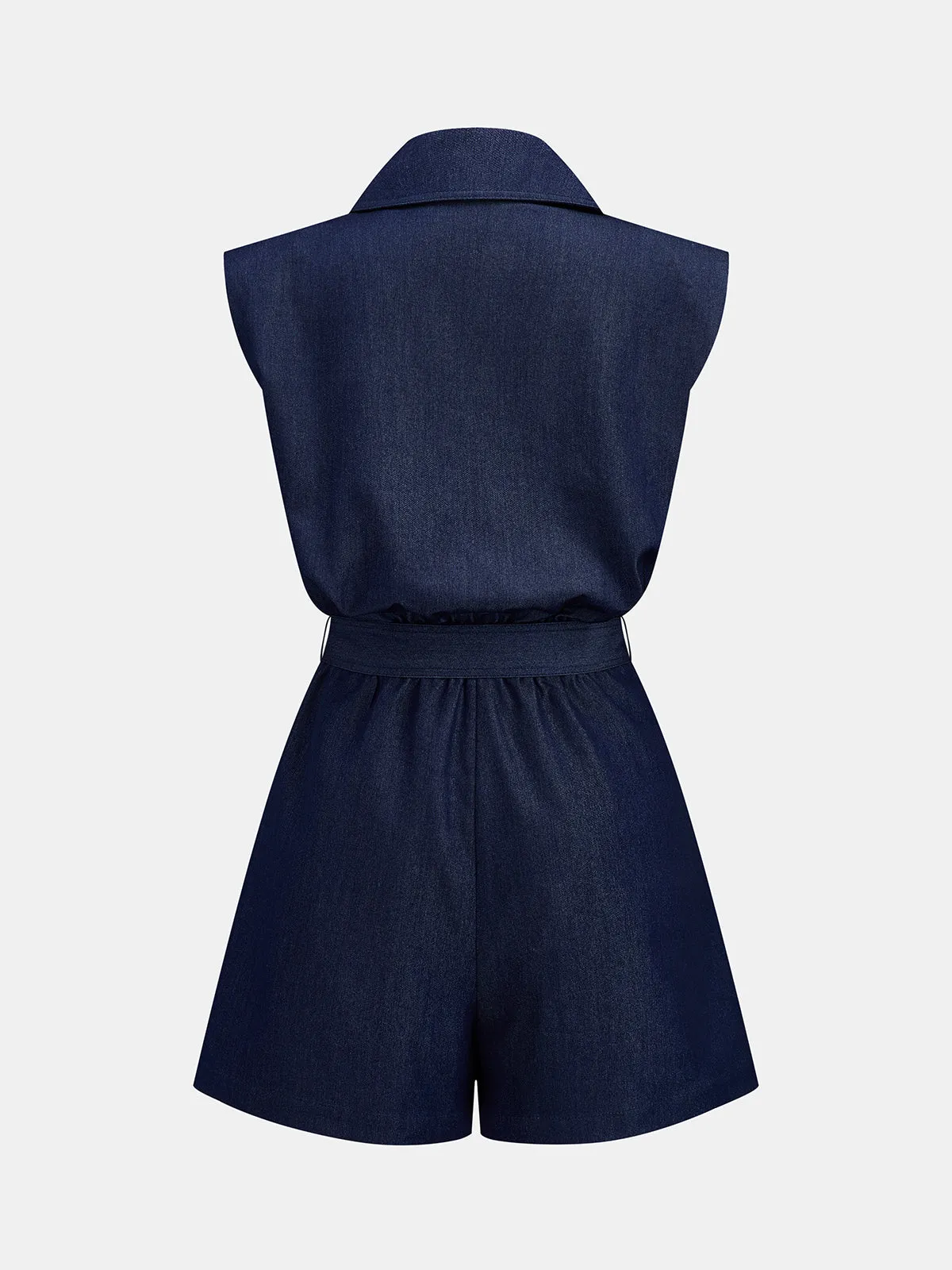 Lapel Belted Sleeveless Pleated Romper sold by COMMENSE product image thumbnail 3