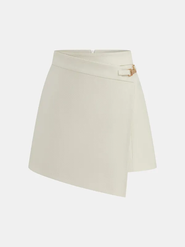 Asymmetric Buckle Detail Mini Skirt made by COMMENSE