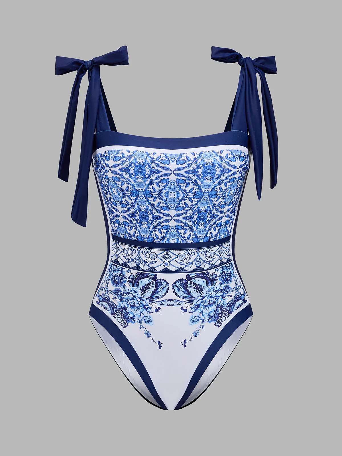 Tie-Strap Printed One-Piece Swimsuit & Skirt Set sold by COMMENSE product image thumbnail 2