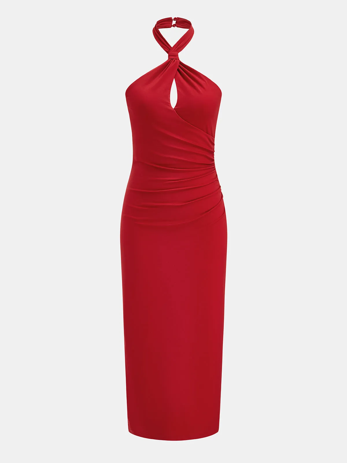 Twist Halter Ruched Keyhole Maxi Dress sold by COMMENSE product image thumbnail 2