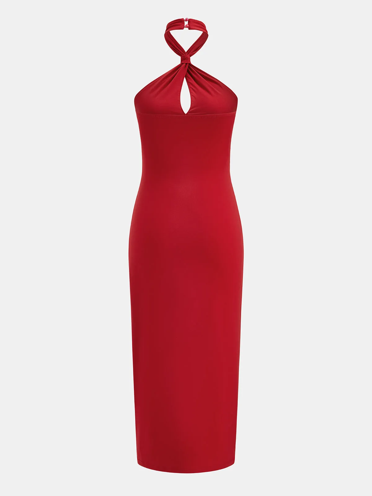 Twist Halter Ruched Keyhole Maxi Dress sold by COMMENSE product image thumbnail 3