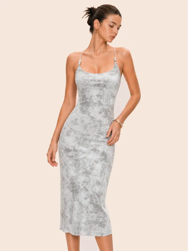 Beaded Strap Tie Dye Bodycon Midi Dress made by COMMENSE