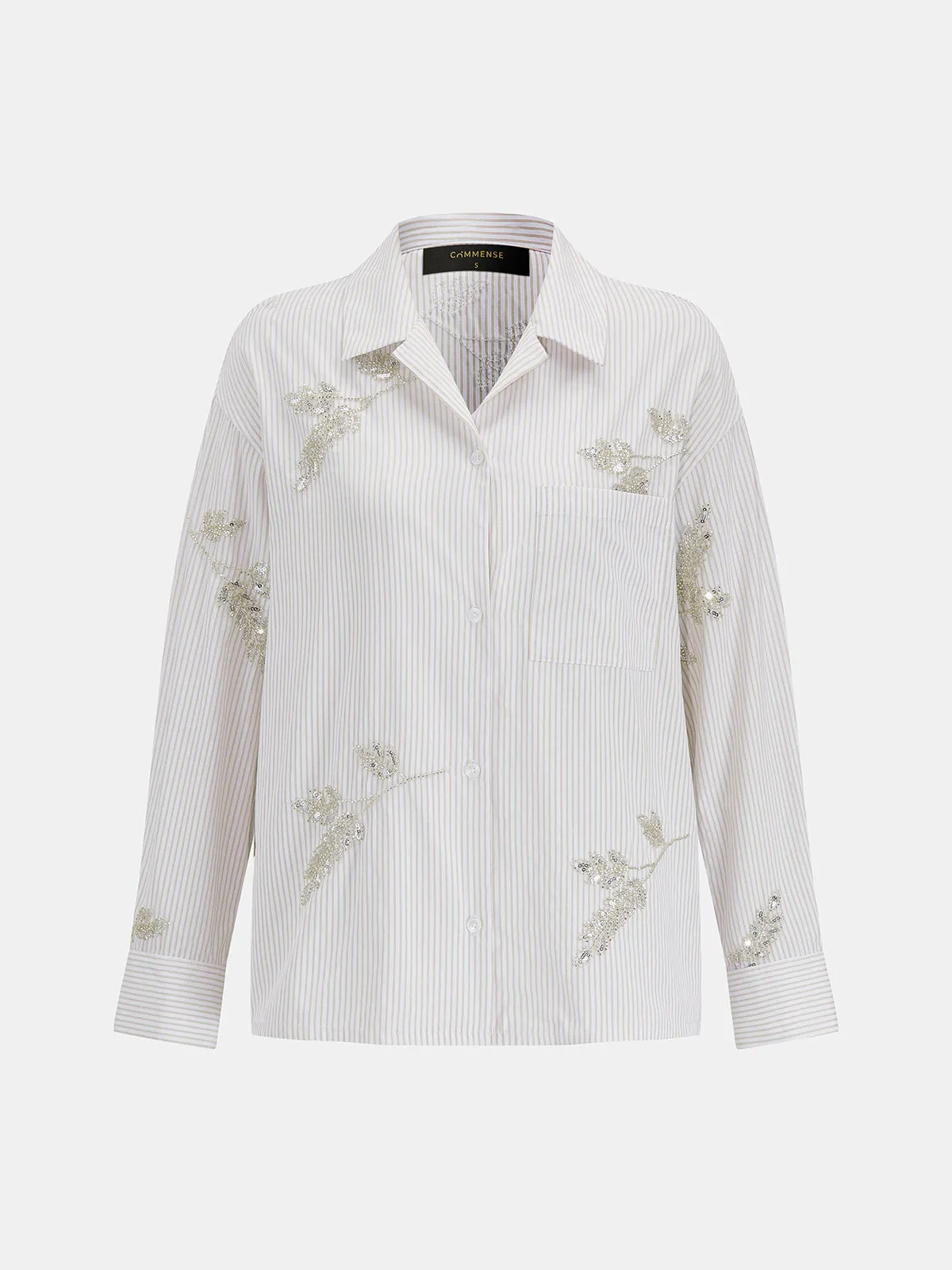 Striped Sequin Leaf Long Sleeve Shirt sold by COMMENSE product image thumbnail 2