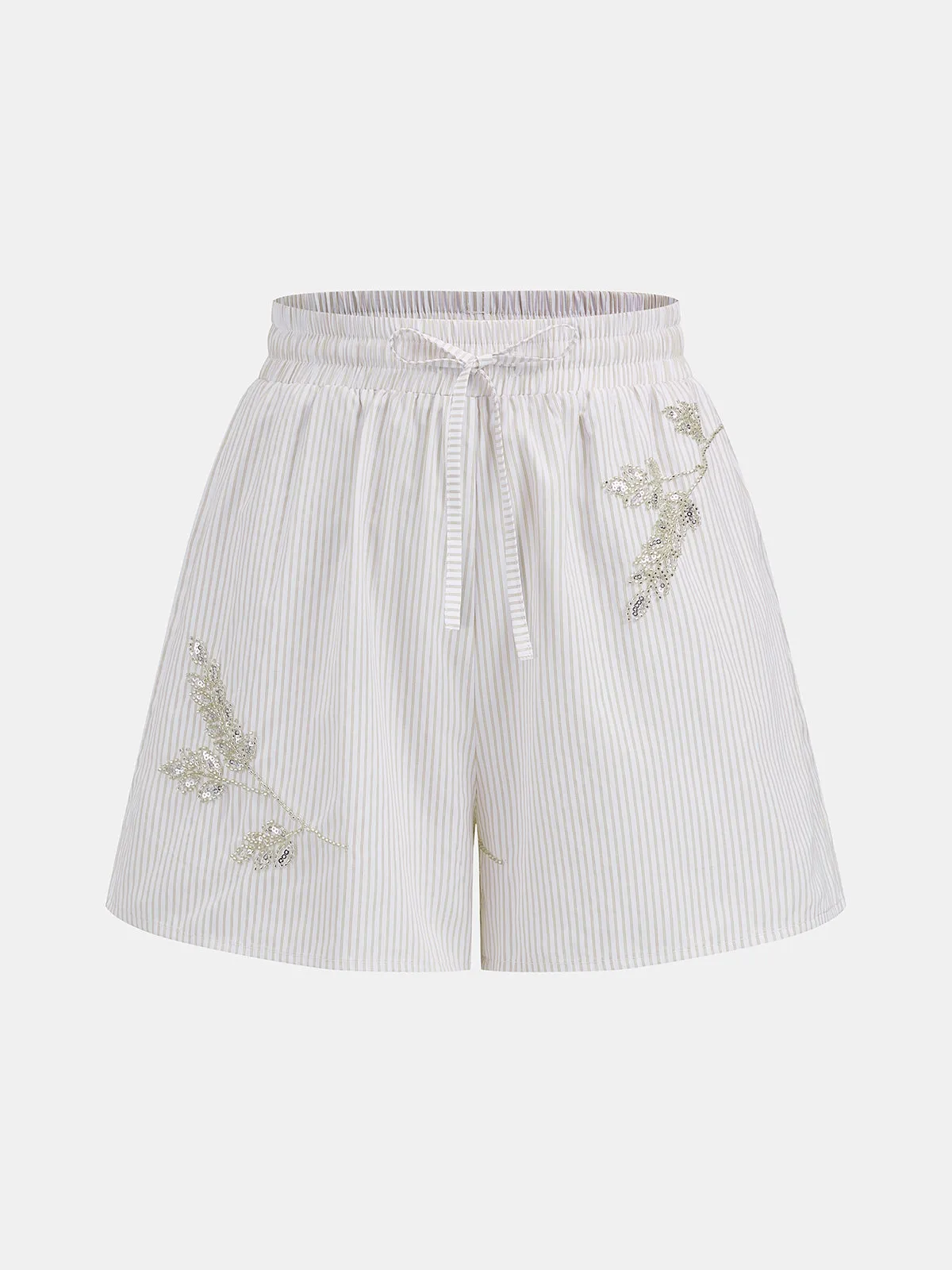 Striped Sequin Leaf Drawstring Casual Shorts sold by COMMENSE product image thumbnail 2