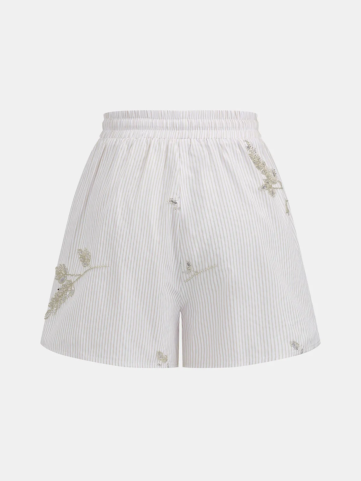 Striped Sequin Leaf Drawstring Casual Shorts sold by COMMENSE product image thumbnail 3