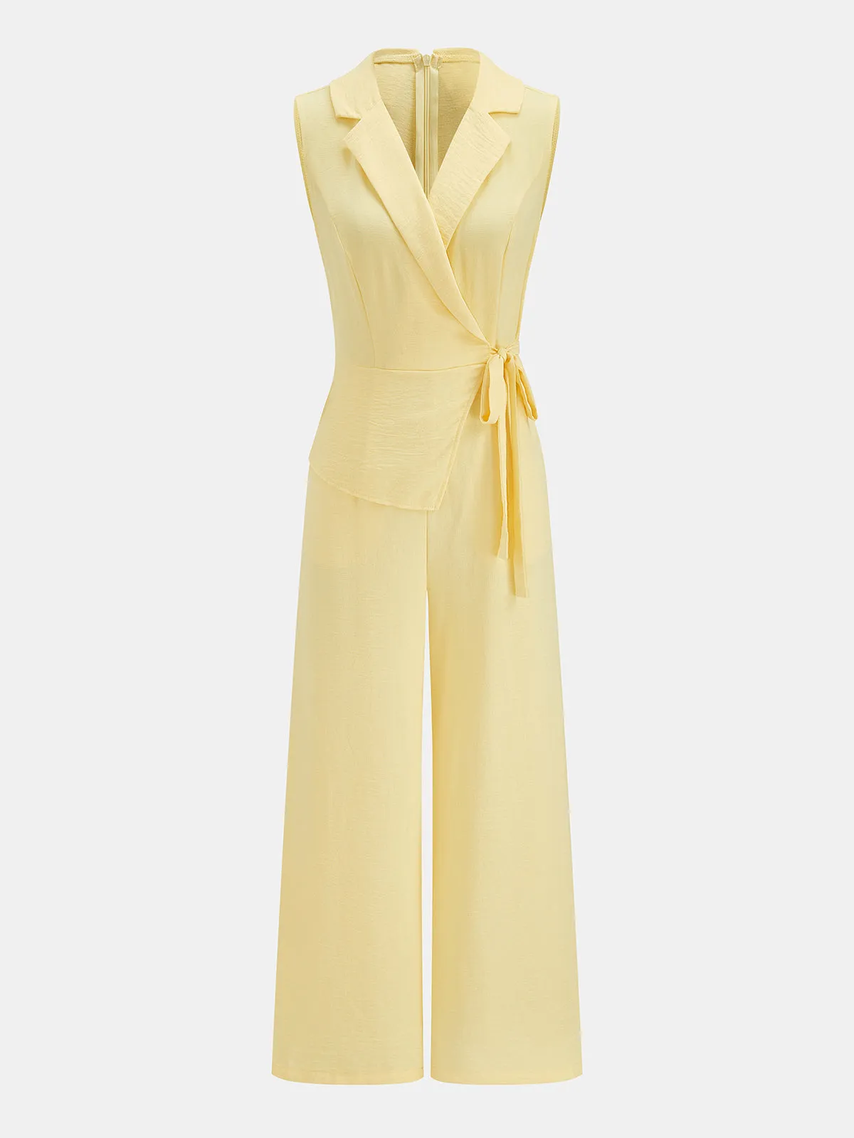 Lapel Wrap Tie Waist Wide Leg Jumpsuit sold by COMMENSE product image thumbnail 2