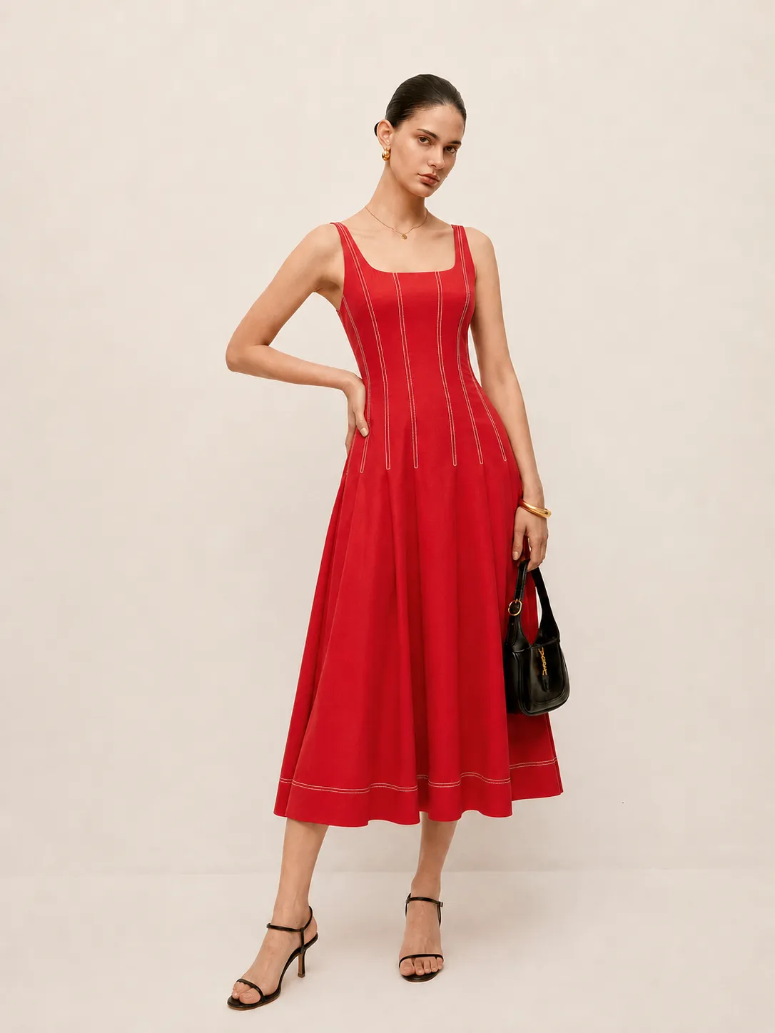 Square Neck Stitched Swing Maxi Dress sold by COMMENSE