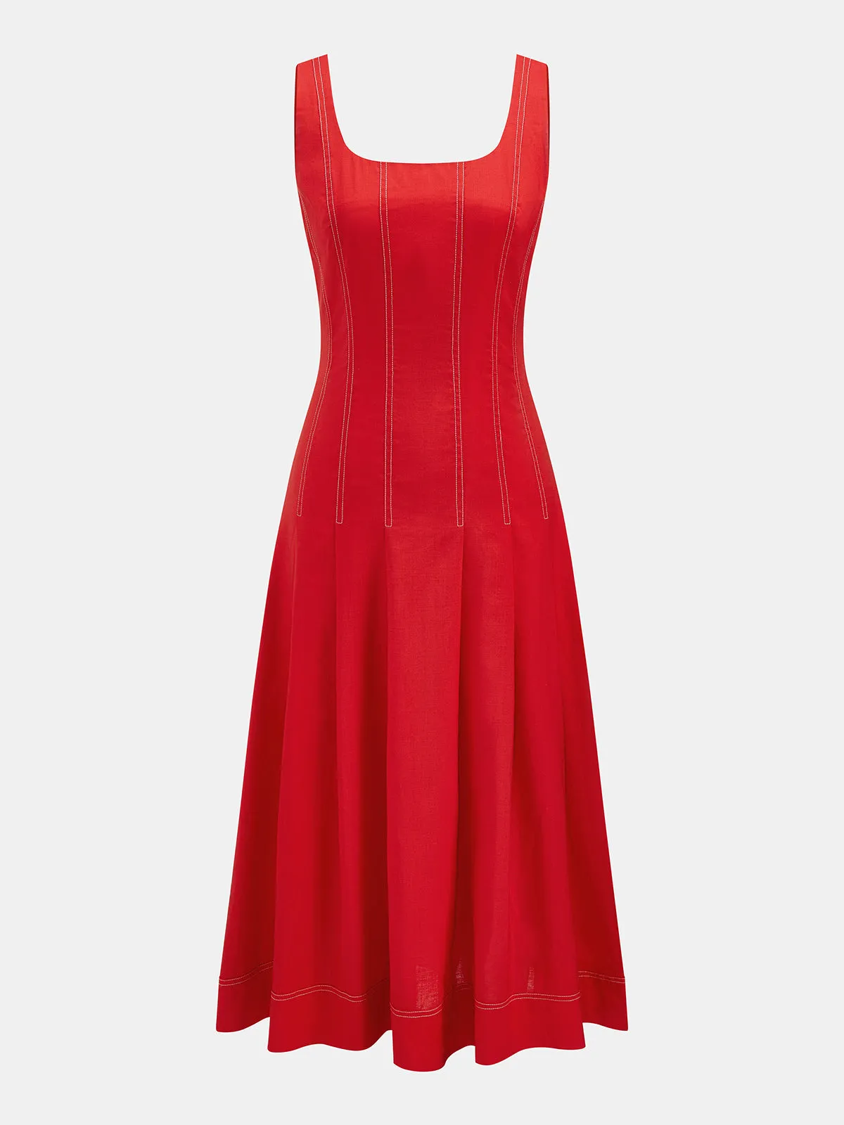 Square Neck Stitched Swing Maxi Dress sold by COMMENSE product image thumbnail 2
