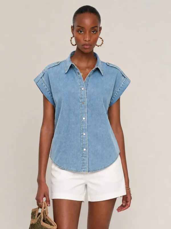 Epaulet Metal Button Denim Shirt made by COMMENSE