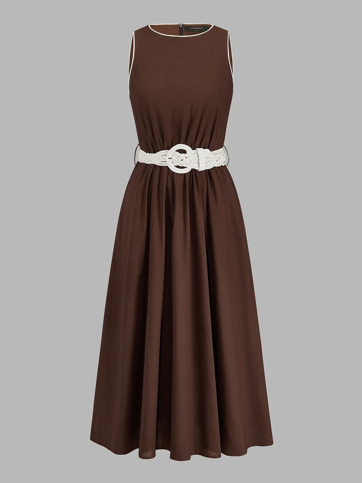 Sleeveless Belted Cotton Linen Midi Dress sold by COMMENSE