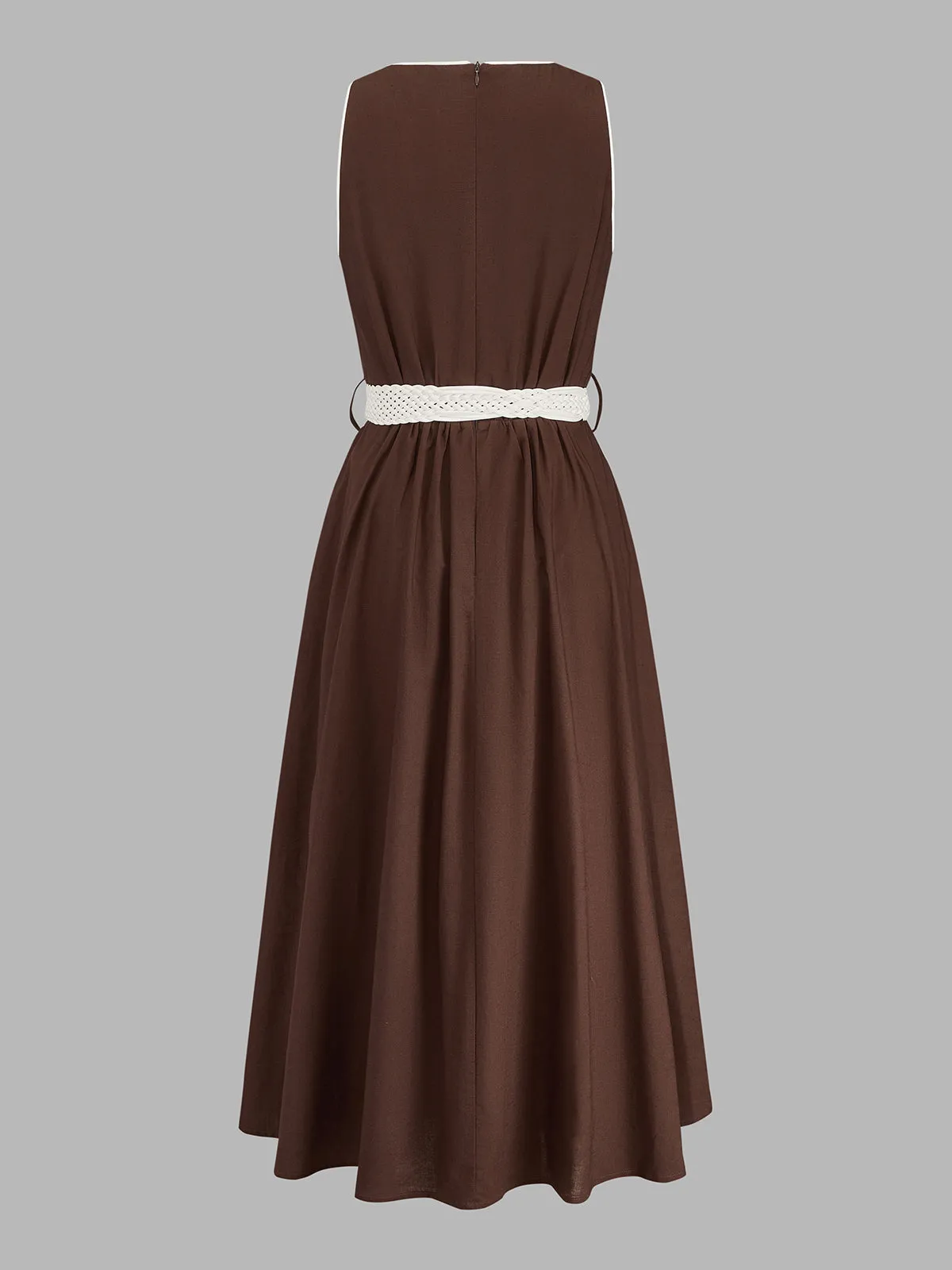 Sleeveless Belted Cotton Linen Midi Dress sold by COMMENSE product image thumbnail 2