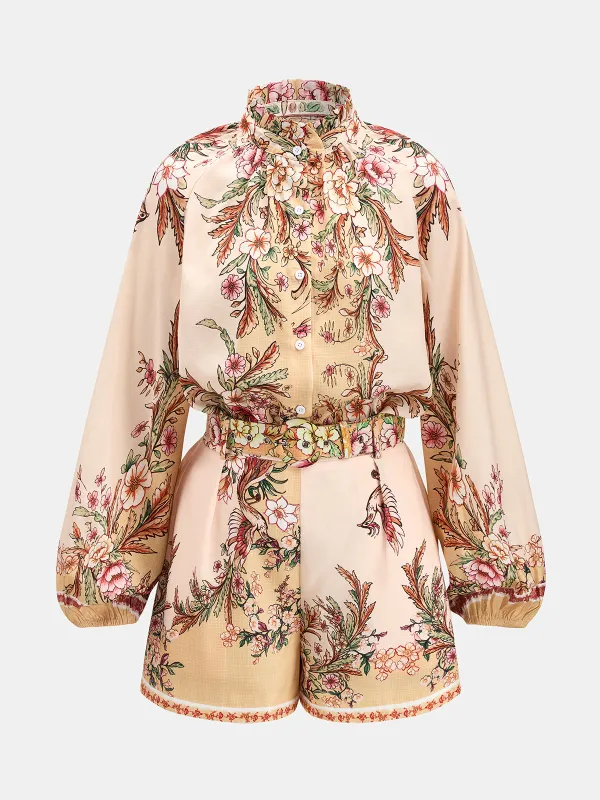 Floral Print Shirt & Belted Shorts Set made by COMMENSE