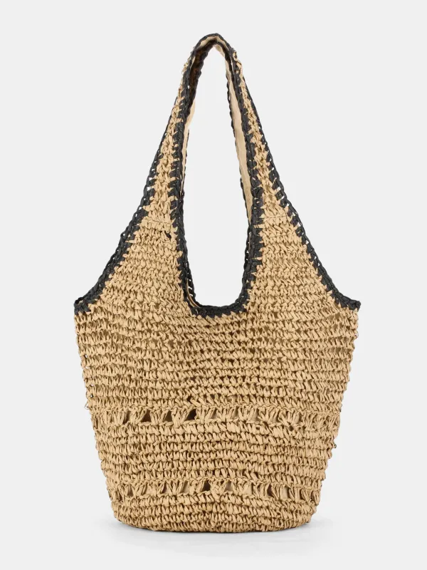 Woven Straw Crochet Shoulder Tote made by COMMENSE