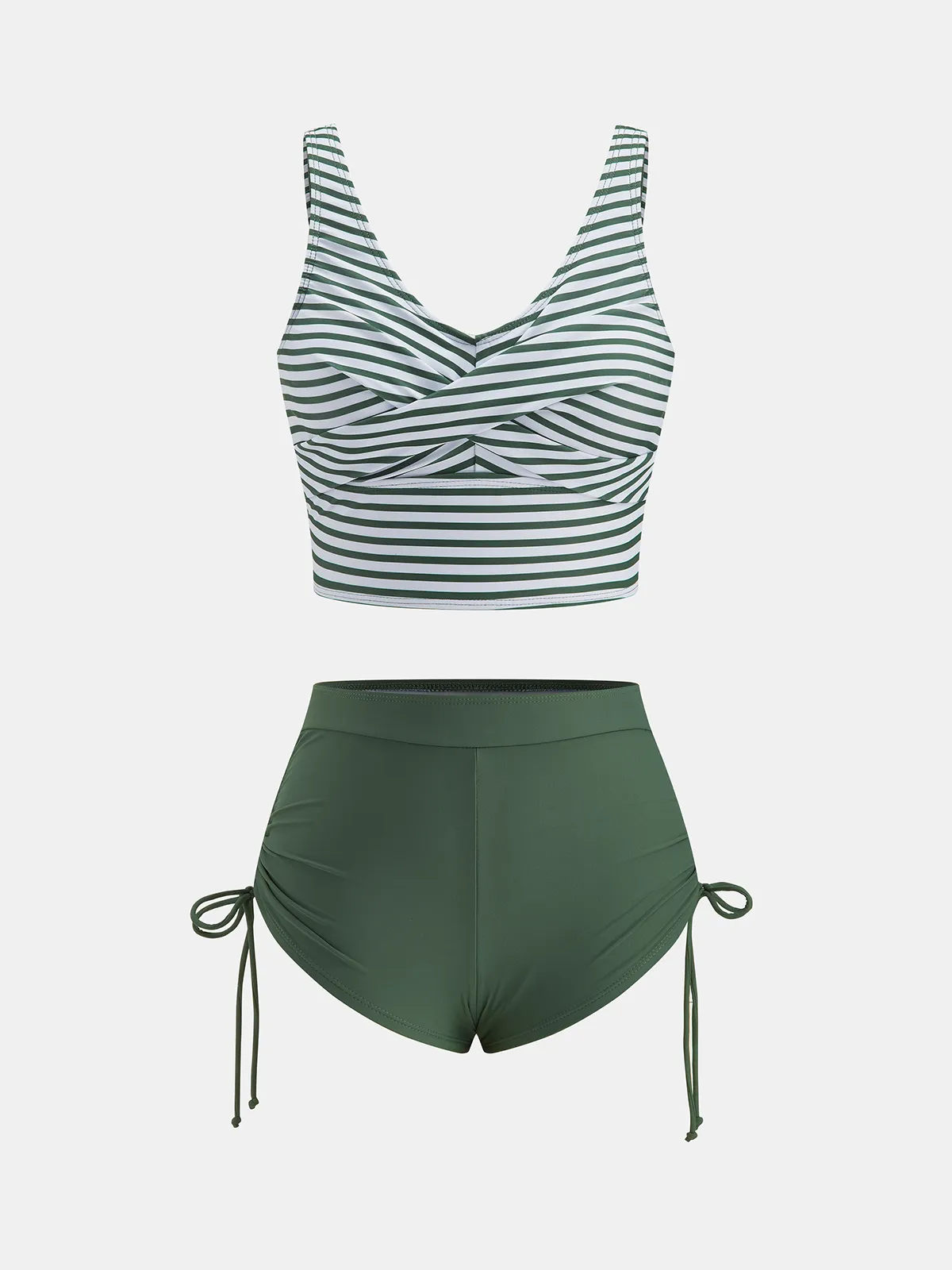 Crisscross Striped Drawstring Bikini Set sold by COMMENSE