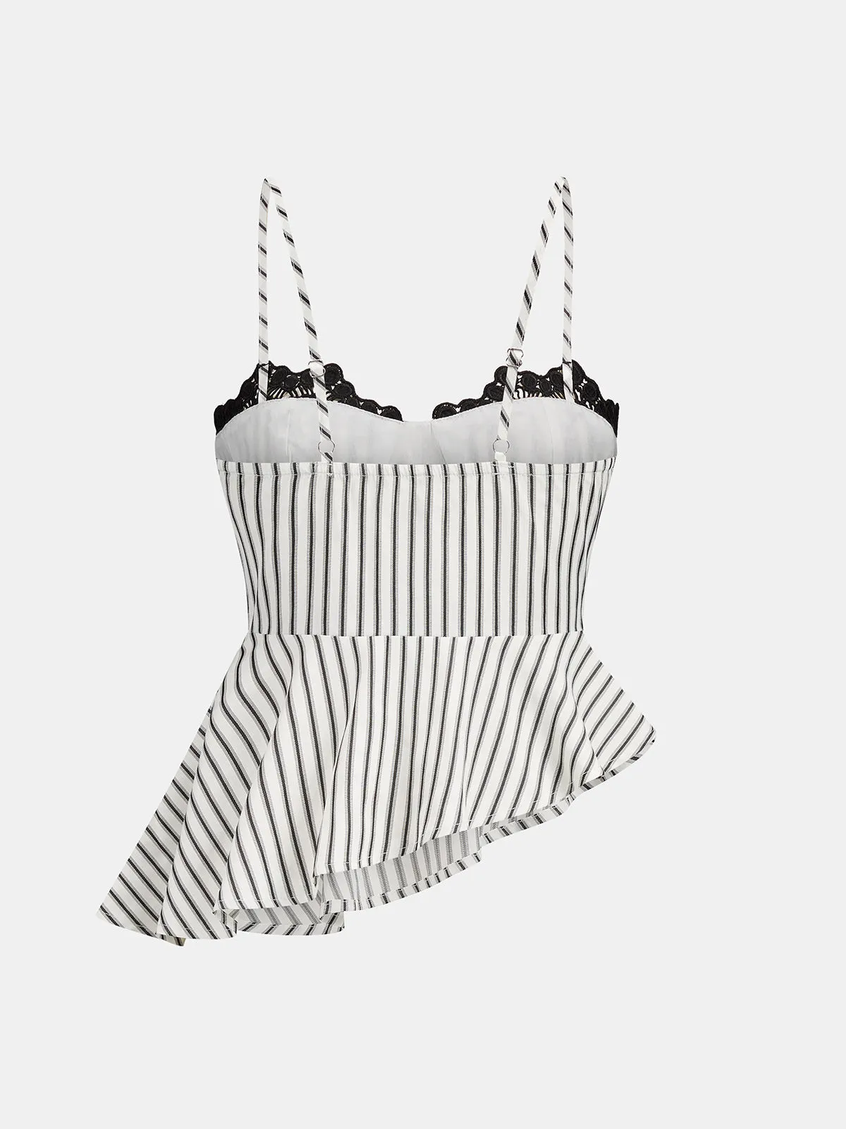 Lace Trim Striped Peplum Top & Pants Set sold by COMMENSE product image thumbnail 4