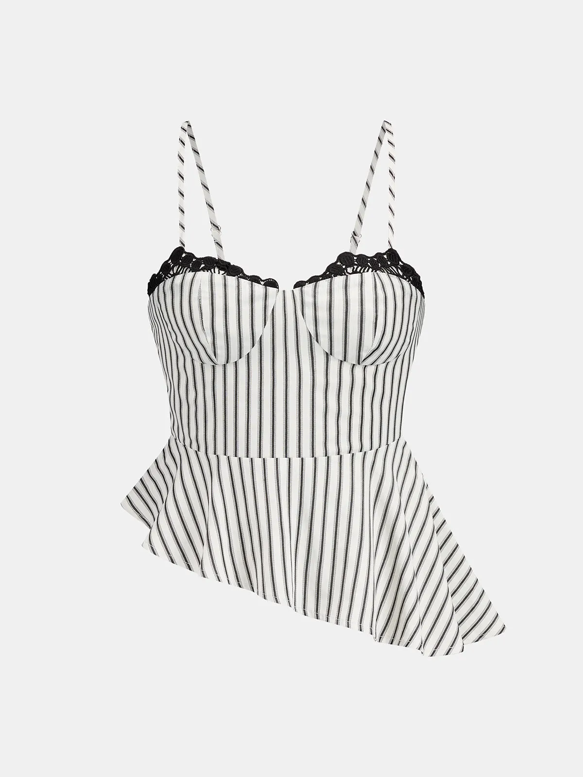 Lace Trim Striped Peplum Top & Pants Set sold by COMMENSE product image thumbnail 3