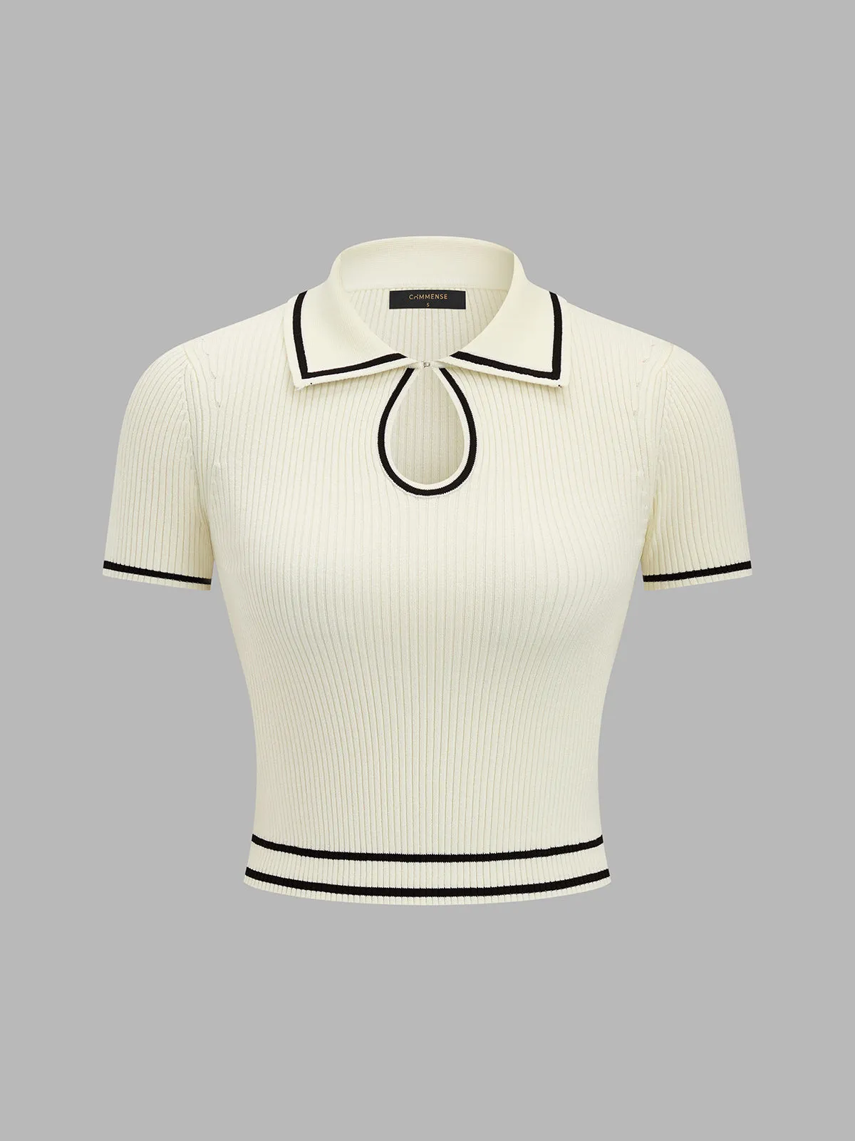Contrast Trim Keyhole Ribbed Knit Crop Top sold by COMMENSE product image thumbnail 3
