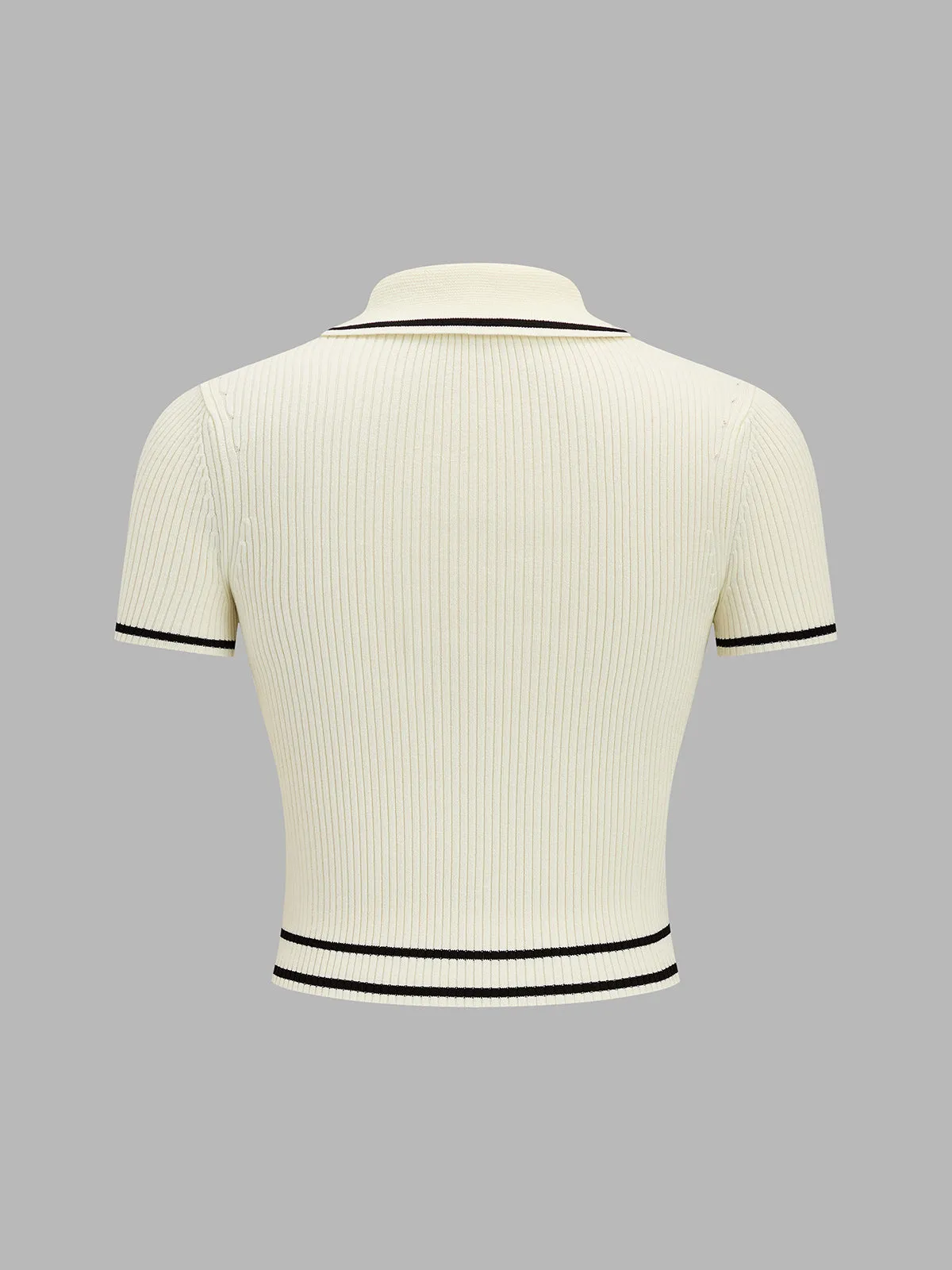 Contrast Trim Keyhole Ribbed Knit Crop Top sold by COMMENSE product image thumbnail 4