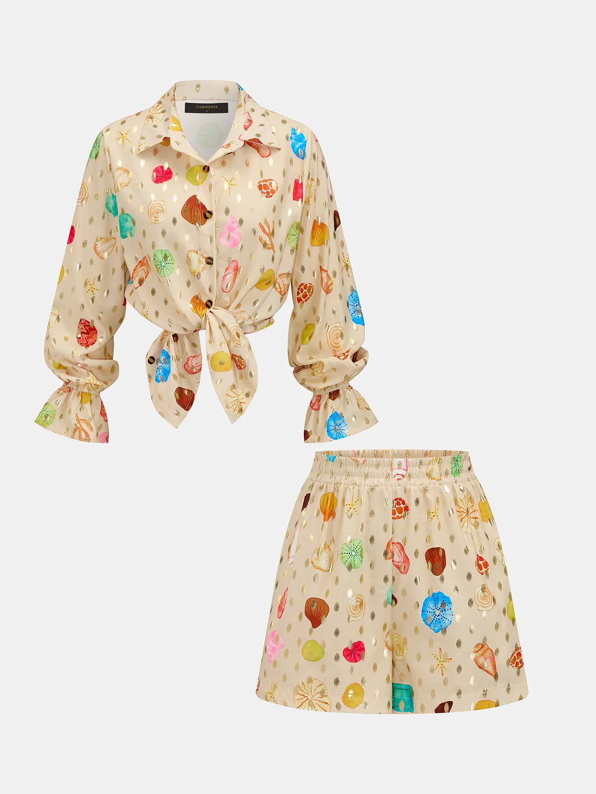 Seashell Print Golden Dot Two Piece Shorts Set sold by COMMENSE product image thumbnail 2