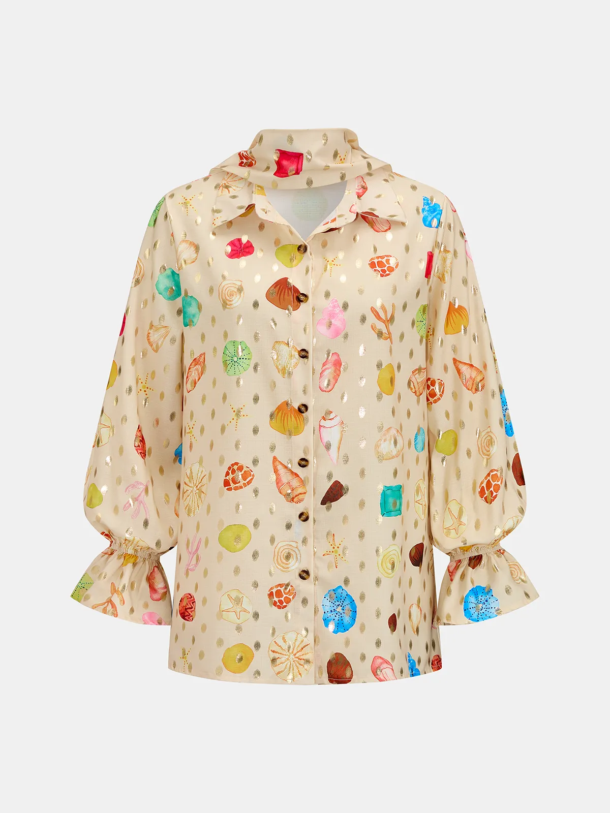 Seashell Print Golden Dot Two Piece Shorts Set sold by COMMENSE product image thumbnail 3
