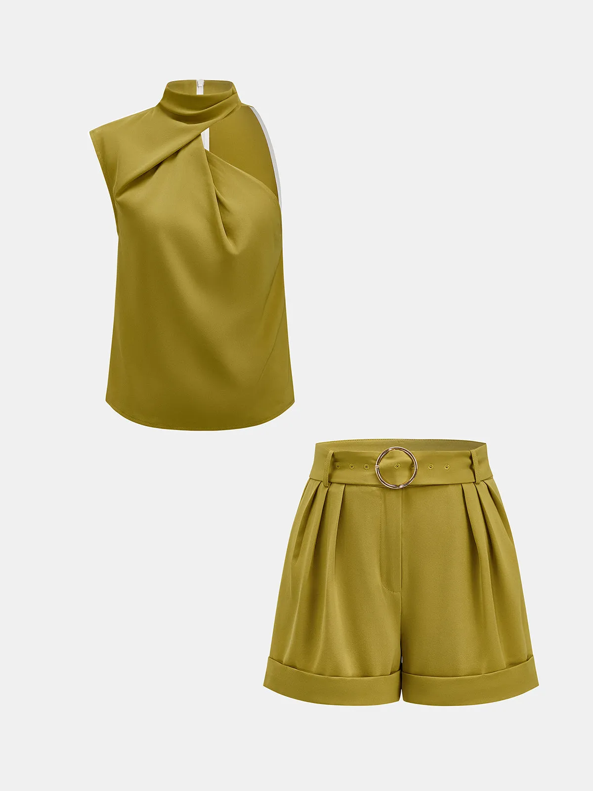 Asymmetric Neck Top & Belted Shorts Set sold by COMMENSE product image thumbnail 3