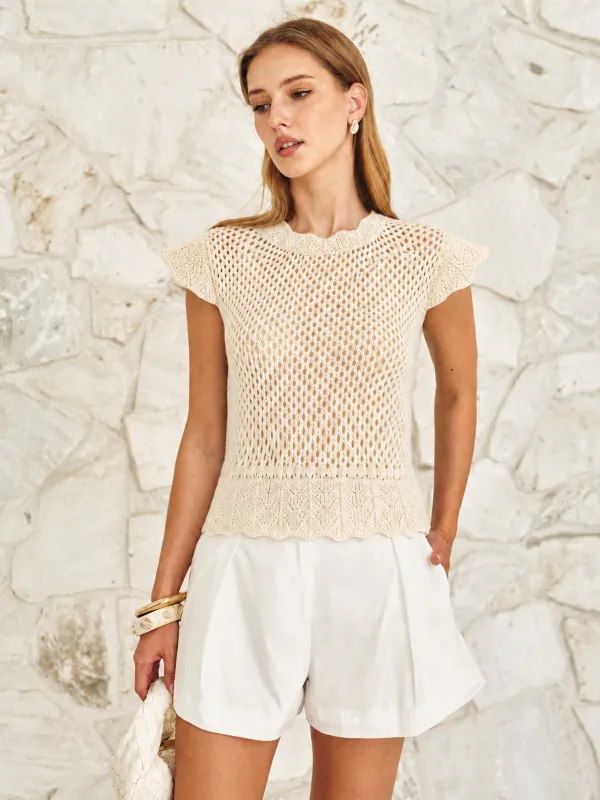 Hollow Crochet Cap Sleeve Knit Top made by COMMENSE