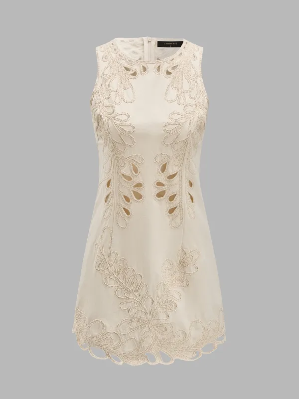 Embroidered Cutout Sleeveless Mini Dress made by COMMENSE