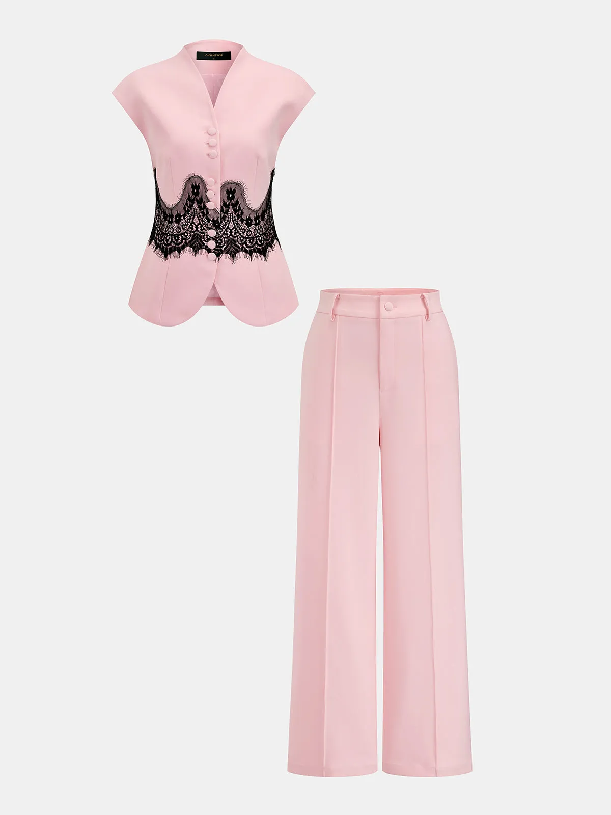 Lace Panel Cap Sleeve Blouse & Pants Set sold by COMMENSE product image thumbnail 2