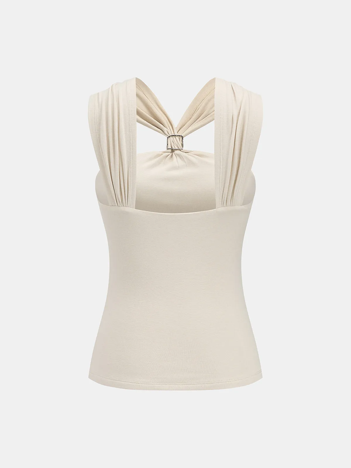Metal Detail Twist Fitted Tank Top sold by COMMENSE product image thumbnail 2