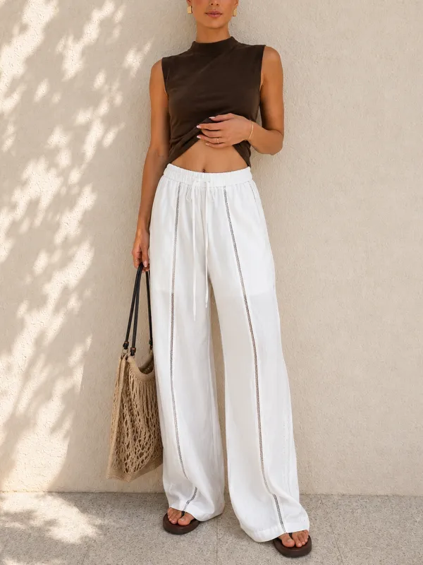 Drawstring Waist Hollow Wide Leg Pants made by COMMENSE