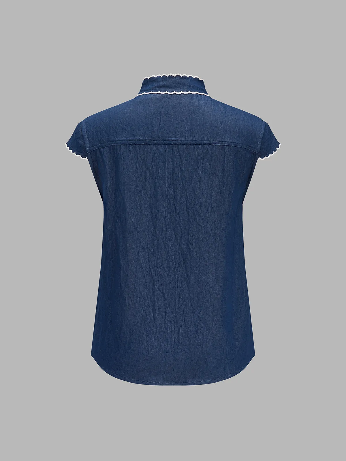 Wave Trim Tie Neck Cap Sleeve Blouse sold by COMMENSE product image thumbnail 3