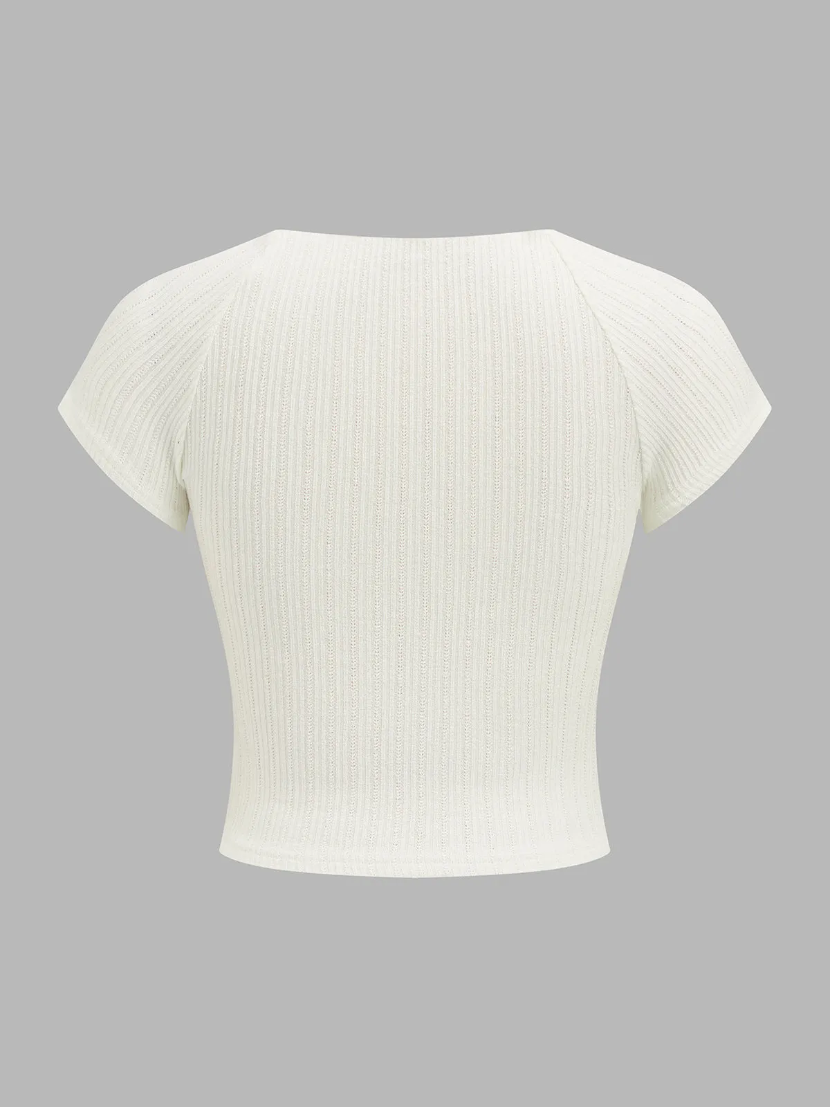 Half Placket Pearl Button Ribbed Crop Top sold by COMMENSE product image thumbnail 3