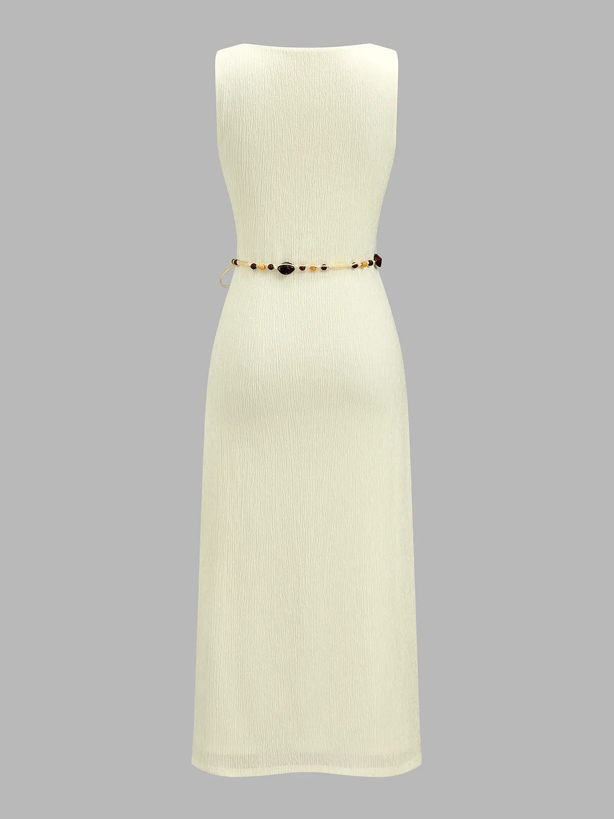 Textured Square Neck Belted Sleeveless Midi Dress sold by COMMENSE product image thumbnail 3